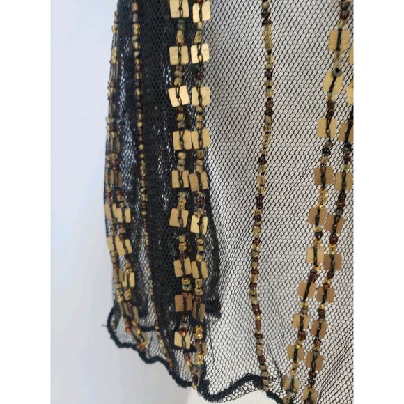 STUNNING‎ Sterling Styles Heavy Beaded Black Gold Mesh Scarf Vintage India - Picture 2 of 8